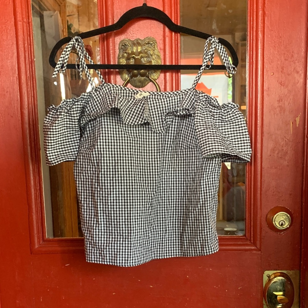 Bluenotes Black and White Checkered Off-Shoulder Blouse
